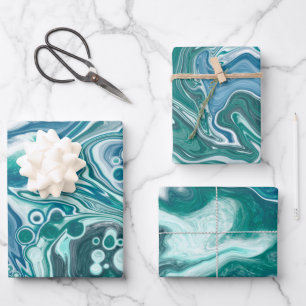 Hoja De Papel De Regalo Fluido azul Marmol Art