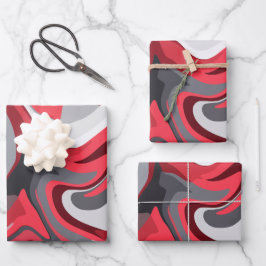 Hoja De Papel De Regalo Flujo de color rojo, blanco y gris abstracto