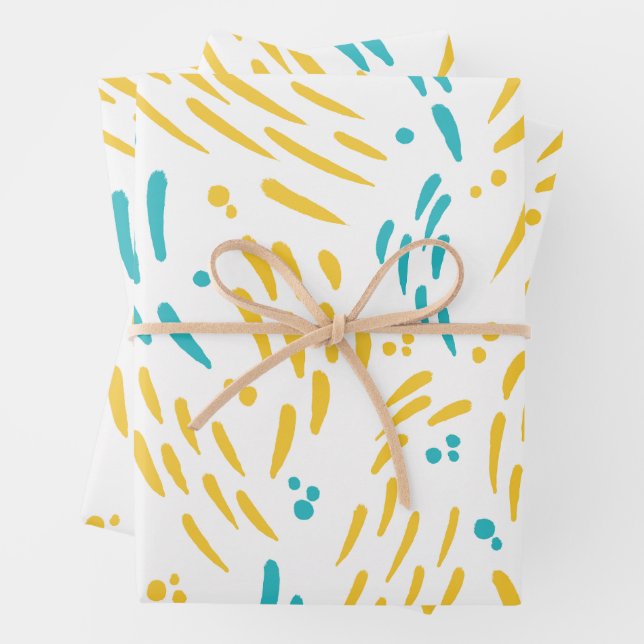 Hoja De Papel De Regalo Flujo en azul turquesa y amarillo (In situ)