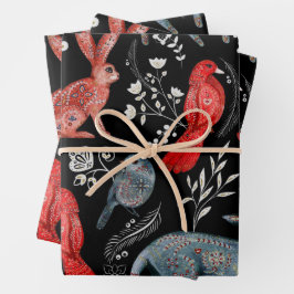 Hoja De Papel De Regalo Folk-art style floral  pattern designs