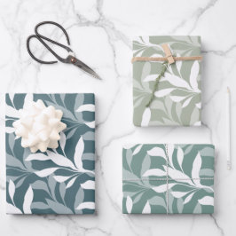 Hoja De Papel De Regalo Follaje en Siluetas Orgánicas en capas Sage de Gra