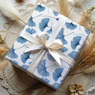 Hoja De Papel De Regalo Follaje moderno de Ginkgo azul polvoriento  
