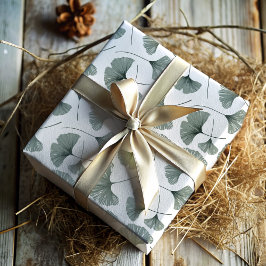 Hoja De Papel De Regalo Follaje moderno de ginkgo verde salvia