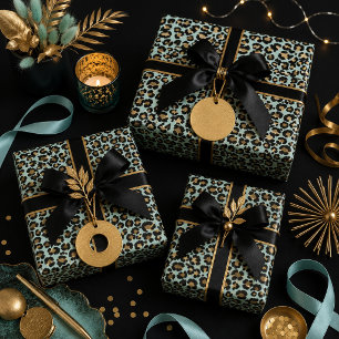 Hoja De Papel De Regalo Fondo Azul con Estampado de Guepardo