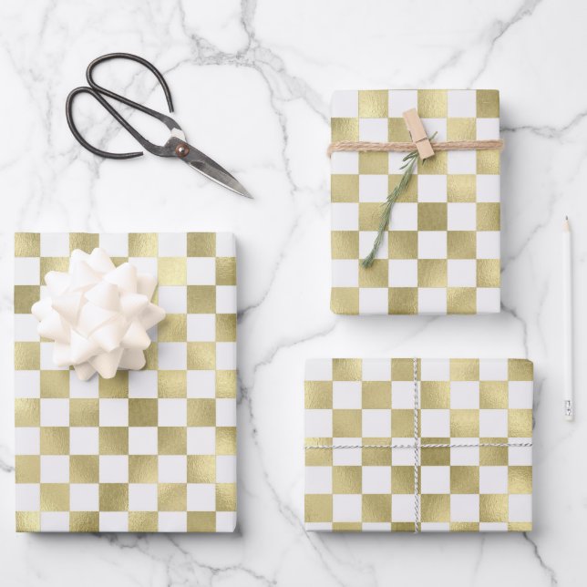 Hoja De Papel De Regalo fondo de patrón cuadrado metálico dorado (Anverso)