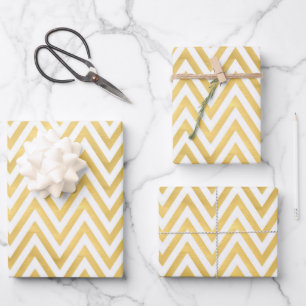 Hoja De Papel De Regalo Fondo del patrón de chevron metálico dorado