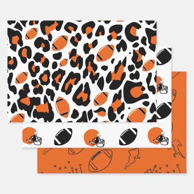 Hoja De Papel De Regalo Football Fan Gear Black Orange Cheetah Print (Set)