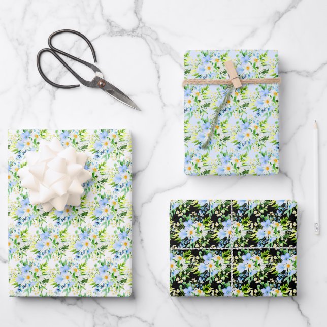 Hoja De Papel De Regalo Forget-Me-Nots and Daisies Floral (Anverso)