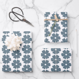 Hoja De Papel De Regalo Forma de Flor Cuadros Azul Gris