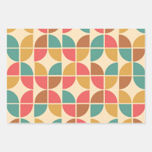 Hoja De Papel De Regalo Formas abstractas de mediados de siglo rojo mostaz