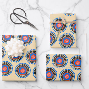 Hoja De Papel De Regalo Formas bohemias escandinavas en azul rojo y negro