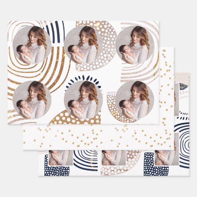 Hoja De Papel De Regalo Formas de boho silenciadas y ajuste de vacaciones  (Set)