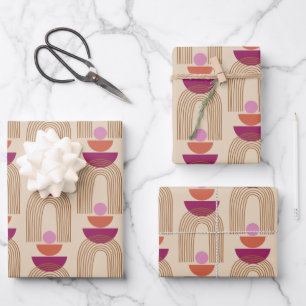 Hoja De Papel De Regalo Formas de línea de arco de boho en Fuchsia y oro