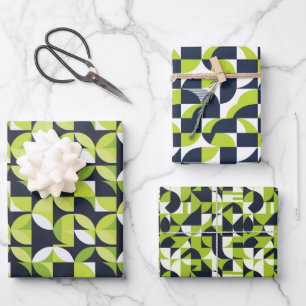 Hoja De Papel De Regalo Formas geométricas de color verde limón y azul mar
