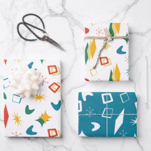 Hoja De Papel De Regalo Formas Modernas De Mediano Siglo Atómico Retro