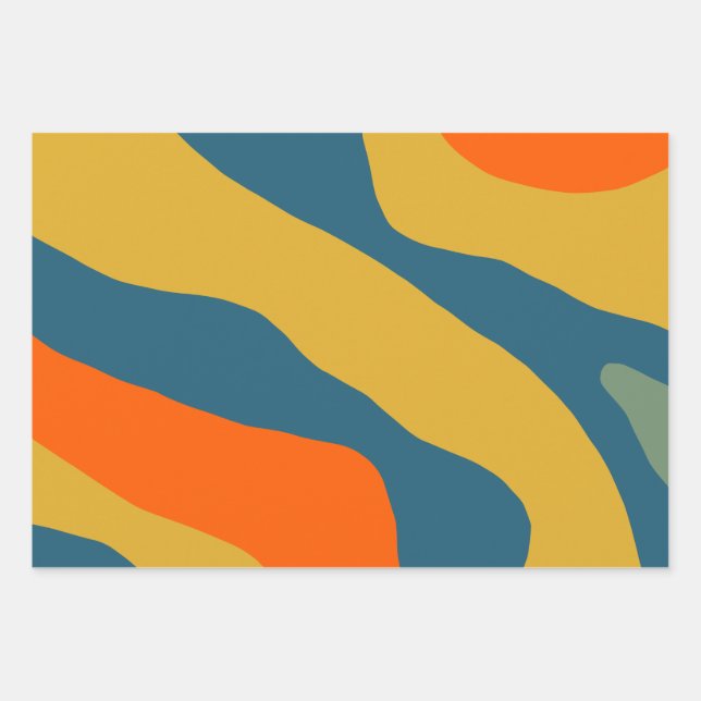 Hoja De Papel De Regalo Formas orgánicas Patrón boho Naranja mostaza azul (Anverso)