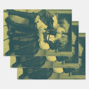 Hoja De Papel De Regalo Foto antigua de amor y romance, niños besándose