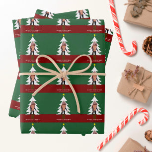 Hoja De Papel De Regalo Foto de árbol de Navidad recortada Cuta Roja Verde