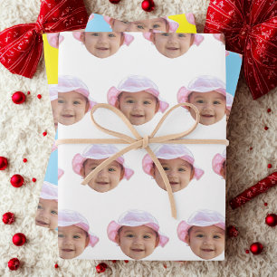 Hoja De Papel De Regalo Foto de bebé personalizada, foto de la cara del be
