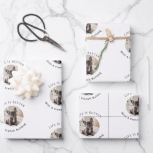 Hoja De Papel De Regalo Foto de Bulldog Francés blanco La vida es Mejor