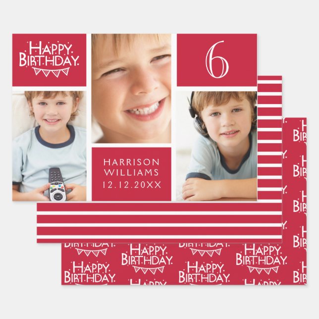 Hoja De Papel De Regalo Foto de Bunting de Red Stripe Happy Birthday (Set)