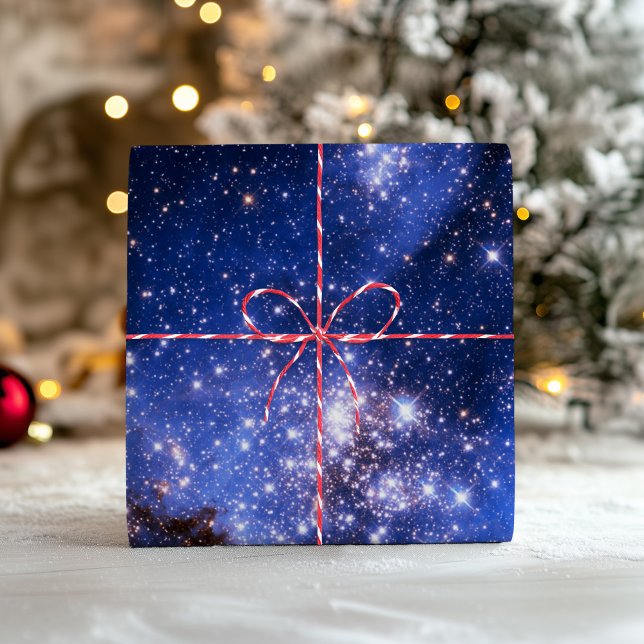 Hoja De Papel De Regalo Foto de estrellas de galaxia celestial azul (Blue Celestial Galaxy Stars Photo Wrapping Paper Sheets)