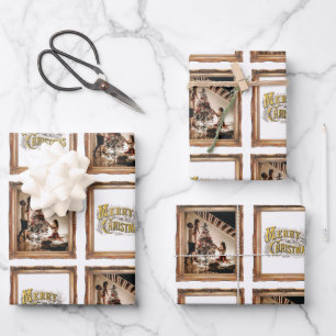 Hoja De Papel De Regalo Foto de la familia de marcos antiguos de Navidad v