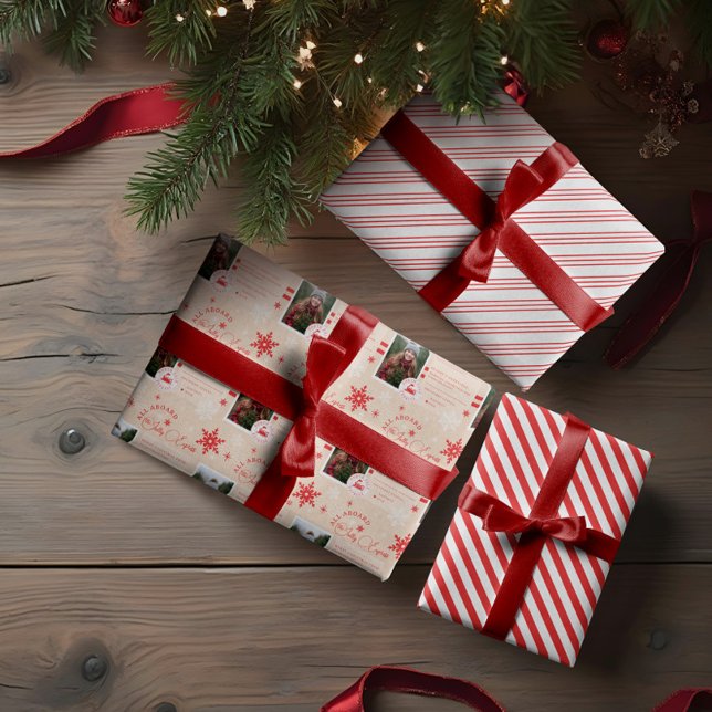 Hoja De Papel De Regalo Foto de Navidades del Ticket North Pole Express (North Pole Express Train Ticket Christmas Photo Wrapping Paper Sheets)