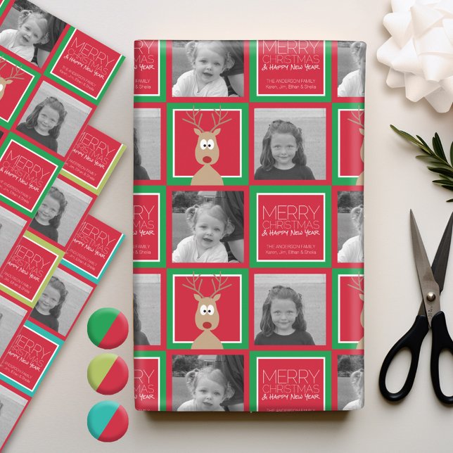 Hoja De Papel De Regalo Foto de reno Personalizado con Feliz Navidad (Personalized Photo Wrapping Paper)