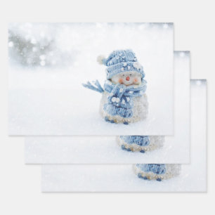 Hoja De Papel De Regalo Foto de un muñeco de nieve en invierno - Navidades