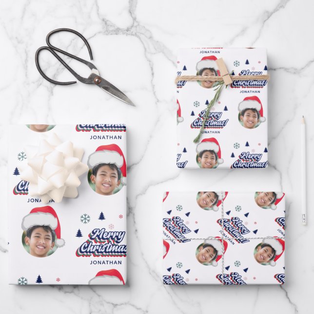 Hoja De Papel De Regalo Foto del Personalizado del niño y nombre Santa Hat (Anverso)