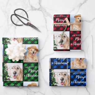 Hoja De Papel De Regalo Foto mascota Búfalo Tapado Perro Woof Feliz Navida