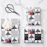 Hoja De Papel De Regalo Foto moderna de la familia Black Christmas Tree<br><div class="desc">Moderna familia de Árboles de Navidad Negra Fotografía de Hojas de Papel Envuelto. Árbol de Navidad negro abstracto moderno con una estrella. Feliz,  tipografía de Jolly. El diseño tiene una foto personalizado - inserte su foto en la plantilla y haga su papel Navidad único personalizado.</div>