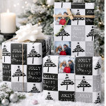 Hoja De Papel De Regalo Foto moderna de la familia Black Christmas Tree<br><div class="desc">Moderna familia de Árboles de Navidad Negra Fotografía de Hojas de Papel Envuelto. Árbol de Navidad negro abstracto moderno con una estrella. Feliz,  tipografía de Jolly. El diseño tiene una foto personalizado - inserte su foto en la plantilla y haga su papel Navidad único personalizado.</div>