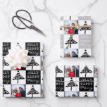 Hoja De Papel De Regalo Foto moderna de la familia Black Christmas Tree<br><div class="desc">Moderna familia de Árboles de Navidad Negra Fotografía de Hojas de Papel Envuelto. Árbol de Navidad negro abstracto moderno con una estrella. Feliz,  tipografía de Jolly. El diseño tiene una foto personalizado - inserte su foto en la plantilla y haga su papel Navidad único personalizado.</div>
