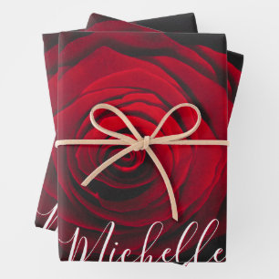Hoja De Papel De Regalo Fotografía de la cosecha de rosa rojo monograma pe