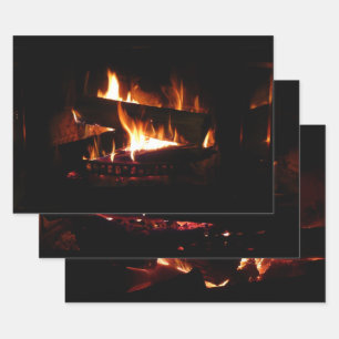 Hoja De Papel De Regalo Fotografía de la escena de invierno cálida de la c