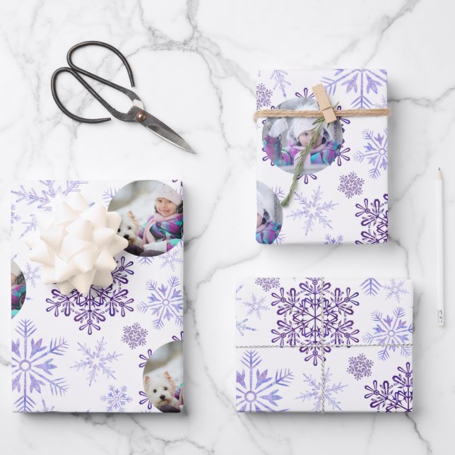 Hoja De Papel De Regalo Fotografía personalizado Morple Snowflakes Set de  (Anverso)