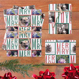 Hoja De Papel De Regalo Fotografías cuadradas de la tipografía: verde rojo