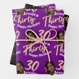 Hoja De Papel De Regalo Fotos de 30 años de oro morado negro y blanco