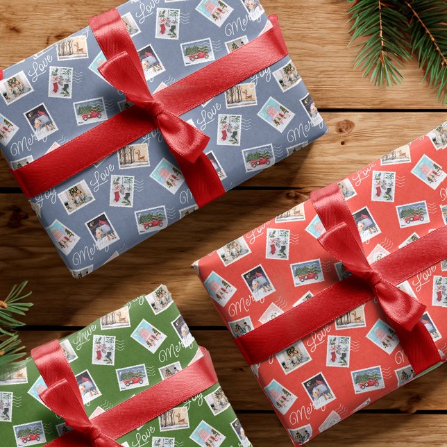 Hoja De Papel De Regalo Fotos de familia divertida Navidades Collage de es (Fun Family Photos Christmas Postage Stamp Collage Wrapping Paper Sheets)