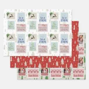 Hoja De Papel De Regalo Fotos de sellos de rehenes y garabatos de pinos