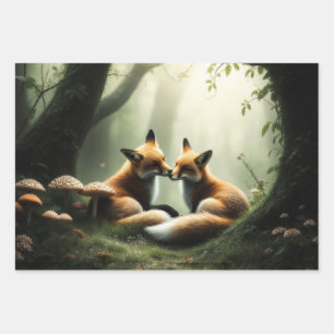 Hoja De Papel De Regalo Fox Cuddle en un bosque polvoriento