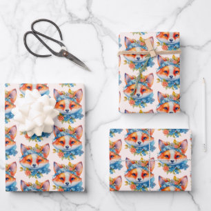 Hoja De Papel De Regalo Fox Naranja con patrón de corona floral