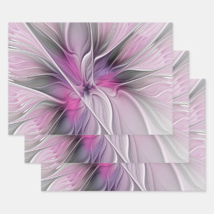 Hoja De Papel De Regalo Fractal floral moderno abstracto flor rosa gris