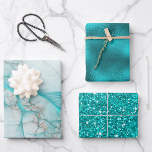 Hoja De Papel De Regalo Fractal Purpurina Glass Verde azulado