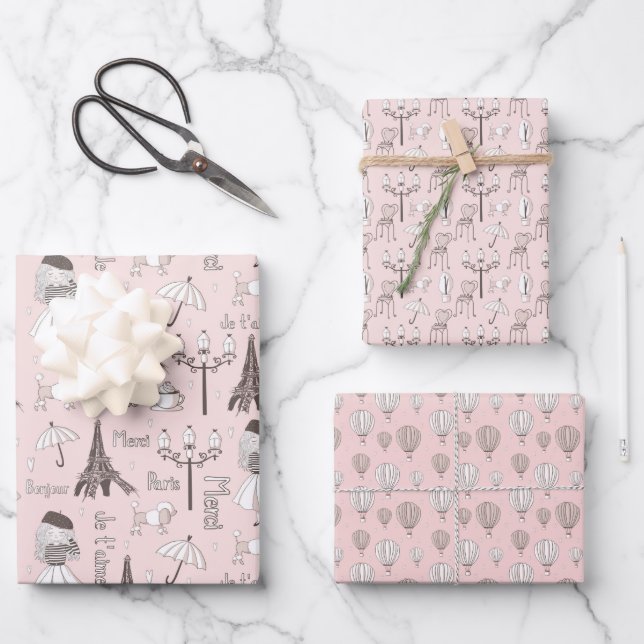 Hoja De Papel De Regalo Francés rosa caprichoso (Anverso)