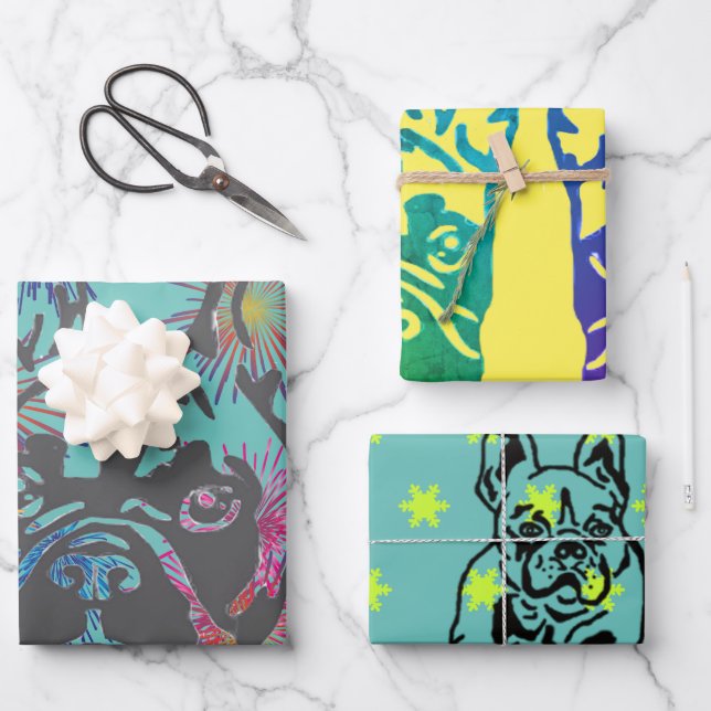 Hoja De Papel De Regalo Französische Bulldogge Feuerwerk French Bulldog (Anverso)