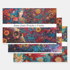 Hoja De Papel De Regalo Frente de Cajón Decoupage Calavera Colores Florale
