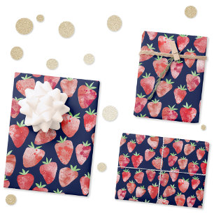 Hoja De Papel De Regalo Fresa acuarela Marina Azul